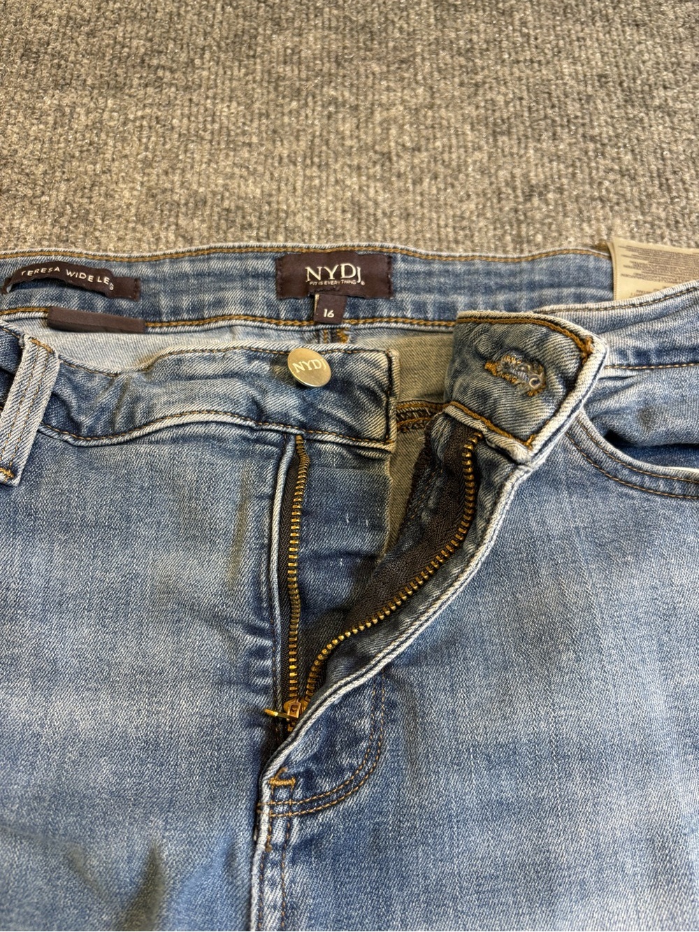 NYDJ Teresa Wide Leg Crop Jeans Womens 16 Blue Oasis Lift Tuck High Rise - Picture 7 of 15